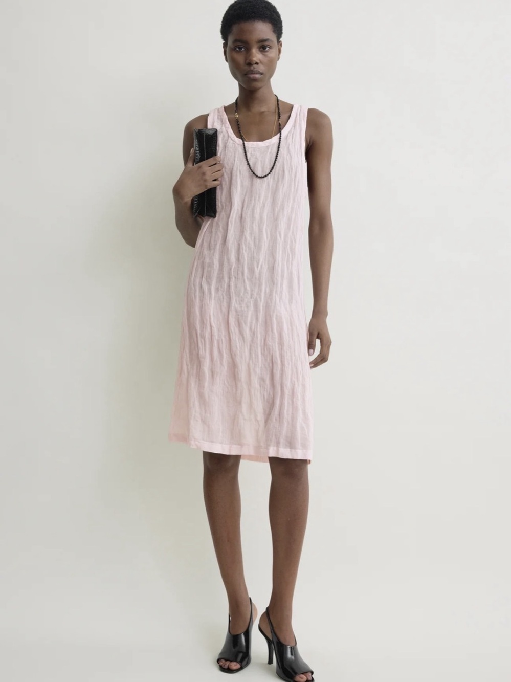 TOTEME Crinkled Cotton Blend Gauze Tank Dress in bloom pink